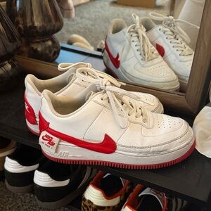 Nike Air Force 1 White and Red Low-Top Sneaker